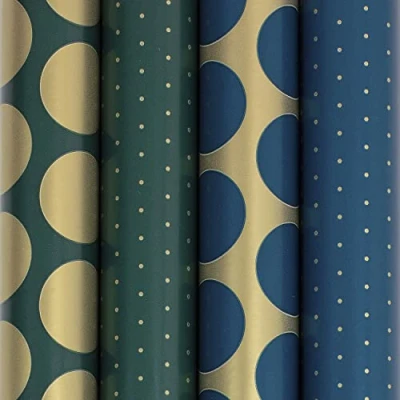 Abbildung von Clairefontaine 202053AMZC Geschenkpapier, 10 Rollen Excellia Papier, 80 g, Maße: 5 x 0,70 m, Motiv: Punkte, Blau, Grün, Gold, Geschenkverpackung