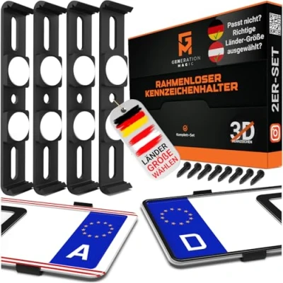 Abbildung von GENMAG® Kennzeichenhalter Rahmenlos [Legal &amp; Universal] Nummernschildhalterung Auto Rahmenlose für Autos Kennzeichenhalterung Nummernschildhalter 2 Kennzeichen