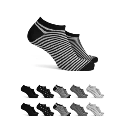 Abbildung von Basic Treasure 10 Paar Süsse Damensocken mit Streifen und Punkten Baumwolle, Ringelsocken Gepunktet Geringelt (DE/NL/SE/PL, Numerisch, 39, 42, Regular, Schwarz Mix Sneaker)
