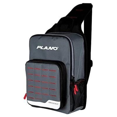 Abbildung von PLANO Unisex Erwachsene PLABW560 Weekend Series Tackle Sling Pack, Grau mit roten, schwarzen und weißen Akzenten, inklusive 2 3600 verstaubaren Organizer Boxen, Premium Aufbewahrungsboxen