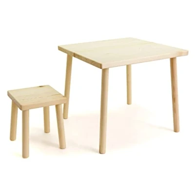 Abbildung von HolzFee Kinder Tisch Stuhl/Hocker Holz Massive Qualität Kiefer naturbelassen