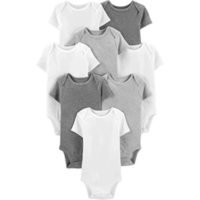 Abbildung von Simple Joys by Carter&#039;s Unisex Baby Neutral Short Sleeve Bodysuit Body, Weiß/Hellgrau Meliert/Mittelgrau Meliert, Frühchen (8er Pack)
