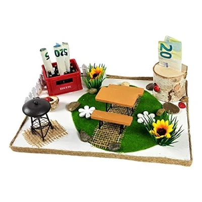 Abbildung von Geldgeschenk Verpackung Grillen Party Geburtstag Mann Flaschenöffner Grill Bierkasten Männerabend