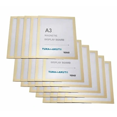 Abbildung von TUKA i AKUT 30st. A3 Info Rahmen Selbstklebend mit Magnetverschluss, Einstecktasche Infotasche Blatthalter, Schnelles Wechseln von Aushängen, Aufklappbarer Magnetrahmen Farbe Gold, TKD8400 30x