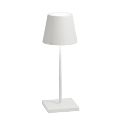 Abbildung von Zafferano Poldina Pro Mini Dimmbare LED Tischlampe aus Aluminium, Schutzart IP54, Verwendung im Innen /Außenbereich, Kontaktladestation, H30cm, EU Stecker (Weiss)