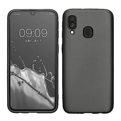 Abbildung von kwmobile Case kompatibel mit Samsung Galaxy A40 Hülle Schutzhülle aus Silikon metallisch schimmernd Handyhülle Metallic Grau
