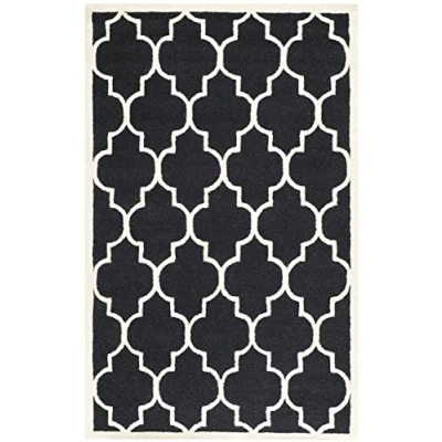 Abbildung von SAFAVIEH Geometrisch Teppich für Wohnzimmer, Esszimmer, Schlafzimmer Cambridge Collection, Kurzer Flor, Schwarz und Elfenbein, 122 X 183 cm