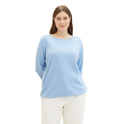 Abbildung von TOM Tailor PLUS MIT Knopfdetails Langarmshirt, Damen, Größe: 48, Light fjord blue
