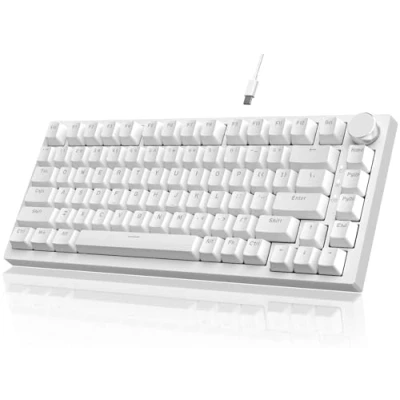 Abbildung von YINDIAO Ajazz AK820 Mechanische Tastatur mit Knopf,75% ANSI Layout,81 Tasten,Kabelgebundene Gaming Tastatur,Verbesserte Dichtungsmontage,Hot Swap Blauer Schalter,Eisblaues Licht,für PC,MAC (weiß)