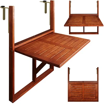 Abbildung von Casaria® Balkontisch klappbar Hängetisch wetterfest FSC® Zertifiziert Holz 40kg Belastbarkeit 65x45cm Balkon Garten Tisch Geländer Terrasse Akazie