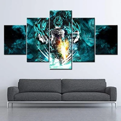 Abbildung von FYZKAY Bilder 5 teilig Leinwandbilder HD Drucke Leinwand Wandkunst Wohnzimmer Wohnkultur Dragon Ball Super Tapeten Gemälde Anime Poster Rahmenlos