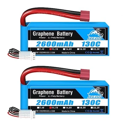 Abbildung von Yowoo 2 Pack 3S LiPo Akku 2600mAh 11.1V 130C mit Deans T Stecker Graphene für Easy Pro Glider PZ P 47 Addiction X 3D Plane Large Park Flyers