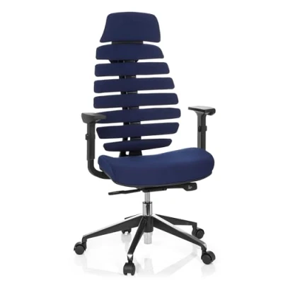 Abbildung von hjh OFFICE 714550 Profi Bürostuhl Ergo LINE II PRO Stoff Blau, Drehstuhl mit Kopfstütze, GS geprüft, TÜV Süd nach DIN EN 1335 1, 2