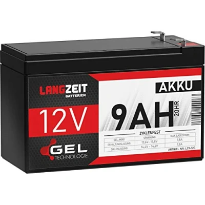 Abbildung von LANGZEIT Akku 12V 9Ah Gel Profi Blei extrem zyklenfest vorgeladen auslaufsicher ersetzt 7Ah 7,2Ah 7,5Ah