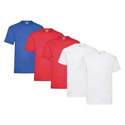 Abbildung von Fruit of the Loom 5er Pack T Shirts, 2X Weiss + Rot 1x Royal 1 HL Kauf Notizblock, Größe L