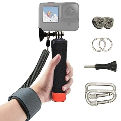 Abbildung von FitStill wasserdichter Einbeinstativ, schwimmender Handgriff + Sicherheits Handschlaufe mit Stahlkern, Seil für Go Pro Hero 13/12/11/10/9/(2018)/7/6/5, DJI Osmo Action Kameras,Tauch Selfie Sticks