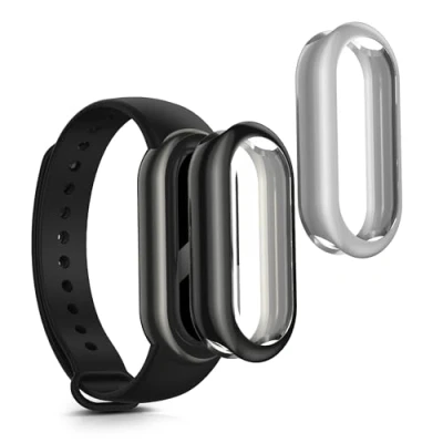 Abbildung von kwmobile 2X Schutzhülle kompatibel mit Xiaomi Mi Band 8 Hülle Fullbody Cover Set aus Silikon Schwarz Silber