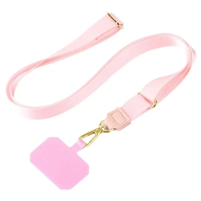 Abbildung von mtb more energy Universal Handykette SoftBand Rosa Metallteile Farbe Gold kompatibel mit vielen Handyhüllen hochwertiges glänzendes Band zum Umhängen