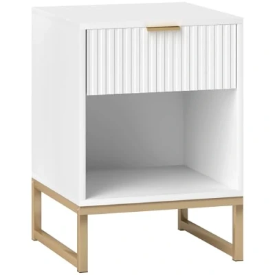 Abbildung von HOMCOM Nachttisch mit Schubladen, Beistelltisch, Nachtschrank Stauraum, Nachtkommode für Schlafzimmer, Wohnzimmer, 40 x 57 cm, Weiß