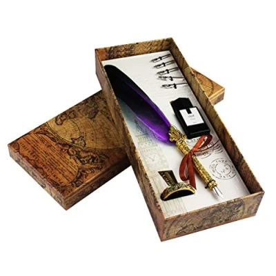 Abbildung von Jerbro Handgemachte Dip Pen Englisch Kalligraphie Feder Schreibfeder Quill schreiben Tinte Set mit 5 Ersatzspitzen und Nib Basis Calligraphy für Briefpapier Geschenk (Purple)
