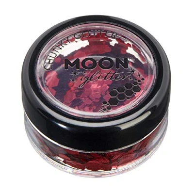 Abbildung von Klassischer grobkörniger Glitter von Moon 100% kosmetische Glitzer für Gesicht, Körper, Nägel, Haare und Lippen 3g Rot