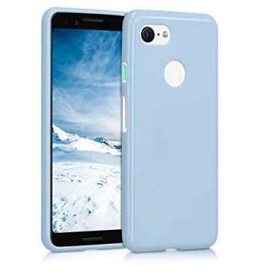 Abbildung von kwmobile Hülle kompatibel mit Google Pixel 3 weiches TPU Silikon Case Cover geeignet für kabelloses Laden Hellblau matt