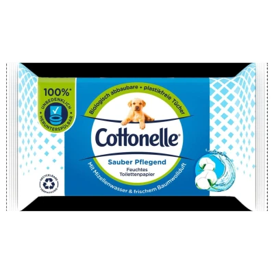 Abbildung von Cottonelle® feuchtes Toilettenpapier Sauber Pflegend, 1 lagig, mit Duft, pH neutral, alkohol / farbstofffrei