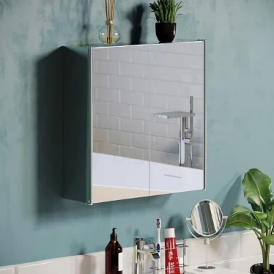 Abbildung von Bath Vida Tiano Badezimmerschrank, Doppeltür, verspiegelt, Wandmontage, Edelstahl, modern, Silber