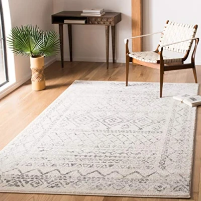 Abbildung von SAFAVIEH Boho Teppich für Wohnzimmer, Esszimmer, Schlafzimmer Tulum Collection, Kurzer Flor, Elfenbein und Grau, 122 X 183 cm