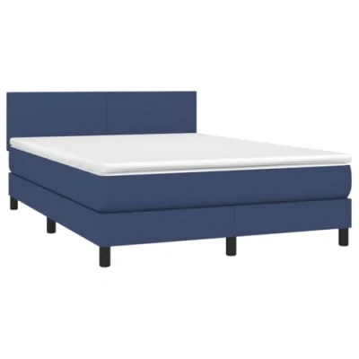 Abbildung von vidaXL Boxspringbett mit Matratze LED Doppelbett Bett Polsterbett Bettgestell Bettrahmen Lattenrost Schlafzimmerbett Hotelbett Blau 140x200cm Stoff