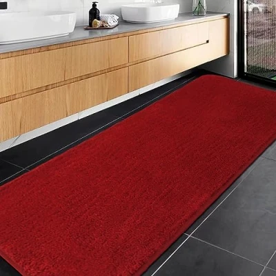 Abbildung von Rururug Badematte Rot 60x180 cm Badezimmerteppich Groß, Duschvorleger rutschfest Waschbar, Weich Mikrofaser Badezimmermatte
