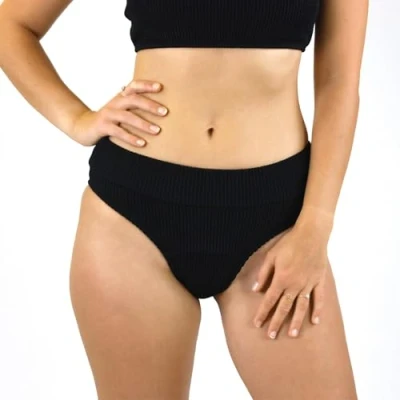 Abbildung von MYLILY Perioden Bikini gerippt Crinkle Mid Waist Bademode zum Schwimmen Bikinihosen für Damen (XXS)