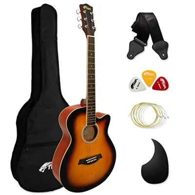 Abbildung von TIGER ACG3 Full Size Akustikgitarren Set Gitarren Pack für Anfänger, mit Gigbag, Gurt und Ersatzsaiten Sunburst