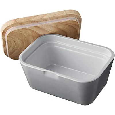 Abbildung von Melamin Butterdose Butter Schale Behälter Holz Brett Deckel Eckig