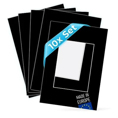 Abbildung von PHOTOLINI Passepartout Karton 30x40 cm außen für Bilder 20x30 cm, Schwarz, 10er Set, 1,5 mm, säurefrei, alterungsbeständig, Schrägschnitt Präsentation &amp; Schutz Ihrer und Fotos