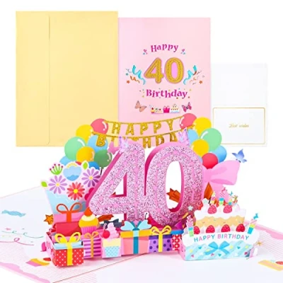 Abbildung von Joyoldelf 40. Geburtstagskarte, Pop Up Grußkarten, 3D Karte Geburtstag Grußkarte, Geburtstagskarten mit Umschlag für Frauen Mütter Mädchen Männer Freunde Romantik Geschenk