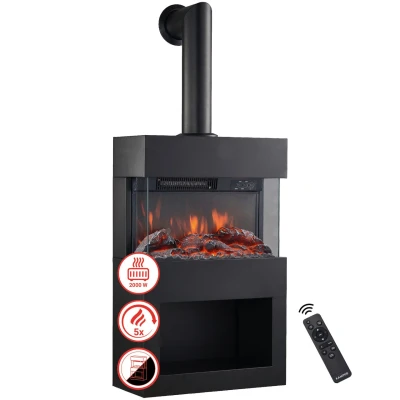 Abbildung von KAMINIO Elektrokamin HENRI mit Abzugsrohr, Elektrischer Kamin 3D Flammeneffekt, Heizung 2000W
