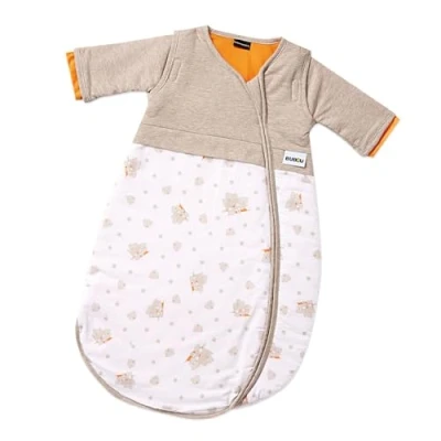 Abbildung von Gesslein 772097 Bubou Babyschlafsack mit abnehmbaren Ärmeln: Temperaturregulierender Ganzjahreschlafsack, Baby/Kinder Größe 90 cm, beige/weiß Kätzchen
