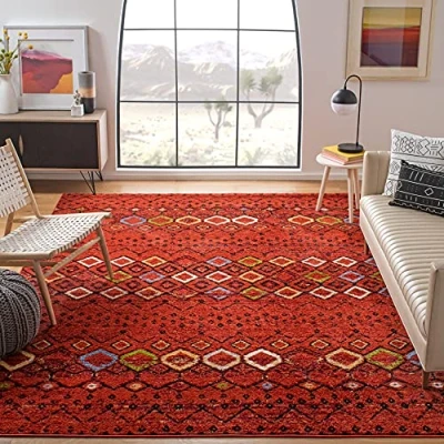 Abbildung von SAFAVIEH Boho Teppich für Wohnzimmer, Esszimmer, Schlafzimmer Amsterdam Collection, Kurzer Flor, Terrakotta Rot und Multi, 244 X 305 cm