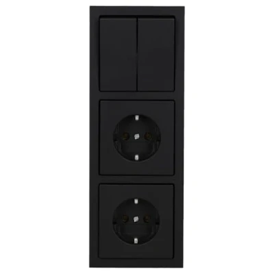 Abbildung von Busch Jaeger future® Linear Komplett Set: 2000/5 US Serienschaltung + 1785 885 Serienwippe 2x 20 EUC Steckdose 1723 885K Rahmen 3 fach, Future schwarz matt