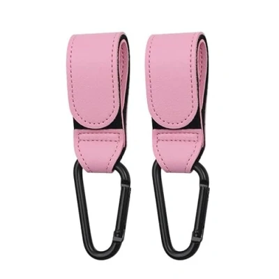 Abbildung von Shabany® Haken 2 Stück universelle Passform Halterung Universalhaken Kinderwagenhaken Taschenhaken verstellbar robust Klettverschluss Taschenhalter Karabinerhaken tiefrosa