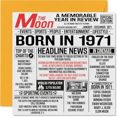 Abbildung von Geburtstagskarte zum 53. Geburtstag für Männer und Frauen, Zeitung &quot;Born in 5,006.3 cm Happy 53 Mutter, Vater, Onkel, Tante, Vintage, Retro, Back 1971, 145 mm x
