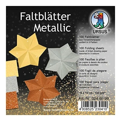 Abbildung von Ludwig Bähr Faltblätter Metallic 130g/qm 10x10cm VE=100 Blatt 3 Farben