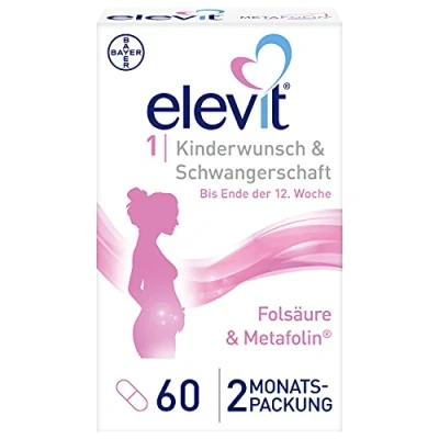 Abbildung von Elevit 1 Folsäure hochdosiert Kinderwunsch und Schwangerschaftsvitamine 20 Vitamine Mineralstoffe für die Entwicklung des Babys 60 Tabletten 2 Monate