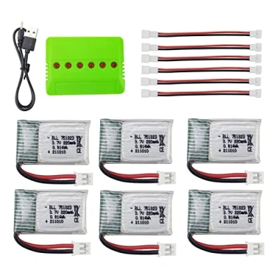 Abbildung von 6PCS 3,7V 220mAh Lithium Akku mit 6 in 1 Ladegerät für E010 E010C E011 E011C E013 GoolRC T36 NINHUI NH010 F36 H36 HS210 Quadcopter RC Drone