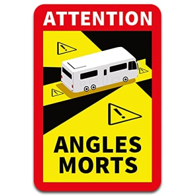 Abbildung von Attention Angles Morts Aufkleber je 25x17cm für Fahrzeuge Pflicht ab 3,5 t in Frankreich Warnung Toter Winkel Sticker selbstklebend uv beständig wetterfest R145 (Wohnmobil, 1 Stück)