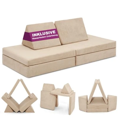 Abbildung von Linodino® Spielsofa Kindersofa aus Schaumstoff Bausteine für Kinder &amp; Kuschelecke im Kinderzimmer [OHNE Harte Teile] 10 Farben zur Wahl Strand Beige