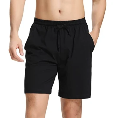 Abbildung von Irdcomps Herren Schlafanzughose Kurz Baumwolle Pyjamahose Schlafshorts für Männer Bermudahose Freizeithose Shorty Sommer Pyjama Hose Schlafhose Nachtwäsche mit Taschen Schwarz M