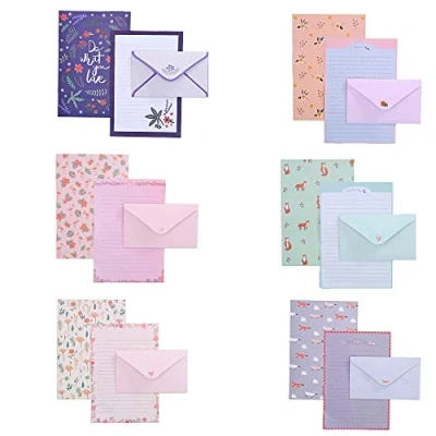 Abbildung von 36 Stück schönes Briefpapier, liniertes Schreibwarenpapier mit 18 Umschlägen, Schreibwaren Set für Büro, Zuhause, Schule (6 Sets)