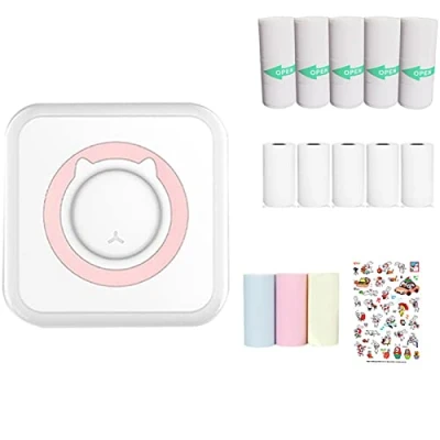 Abbildung von WANGCL Mini Drucker, tragbarer Taschendrucker, tintenloser Fotodrucker mit 13 Rollen, Druckerpapier für kabellosen Drucker iOS/Android Smartphone (Rosa)